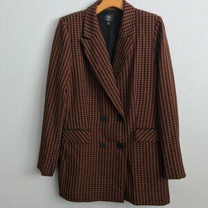 Bella Tilly X Bar III Double Breasted Blazer Brown Black Check Womens L